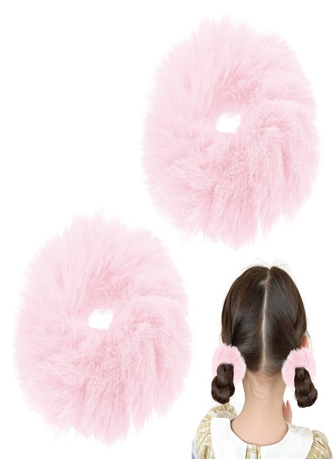 OLLBIT 4PCS Pom-Pom Hair Ties Hot Pink Scrunchie Furry Faux Rabbit Fur Fuzzy Scrunchies Fluffy Ponytail Holders Hot Pink Hair Accessories for Girls Women (Pink) - Image 1